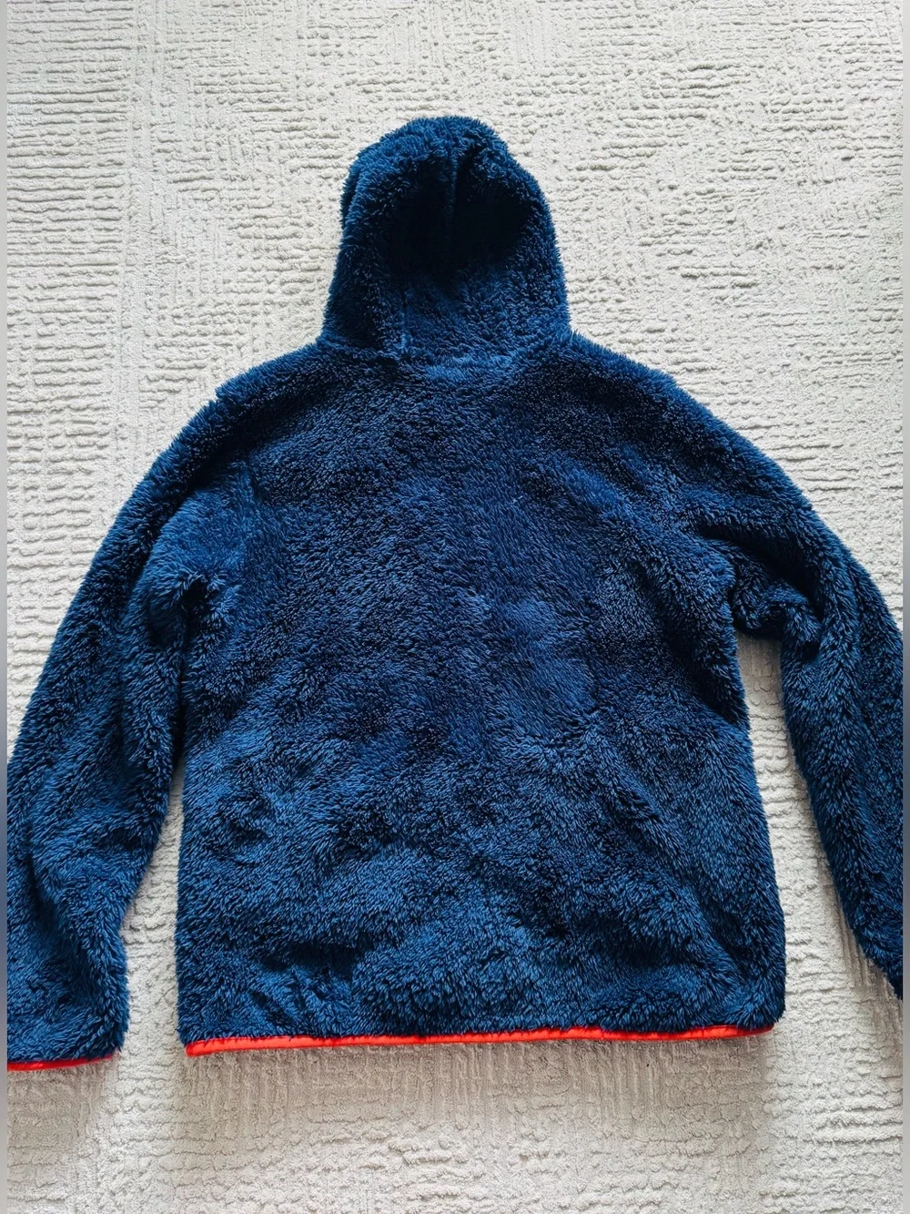Eddie Bauer Navy Sherpa Hoodie with Olive Panels and Orange Trim
